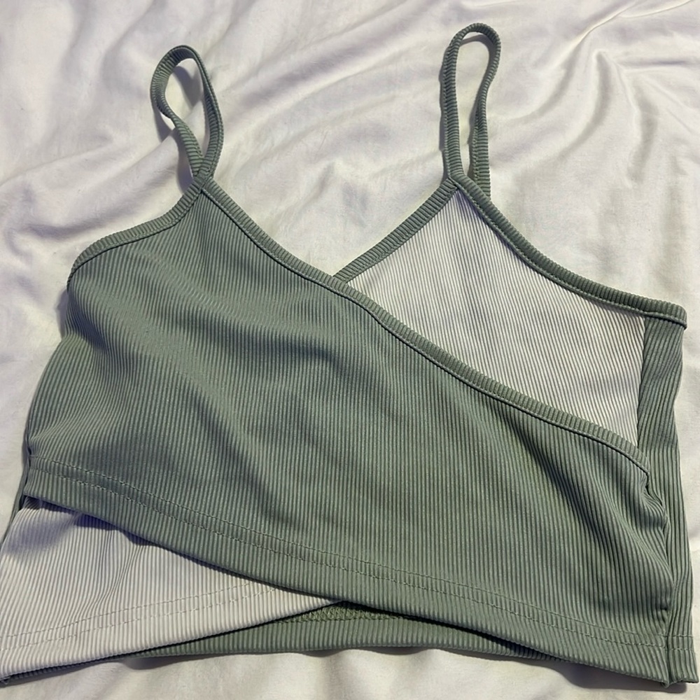 green and white cross over tank top